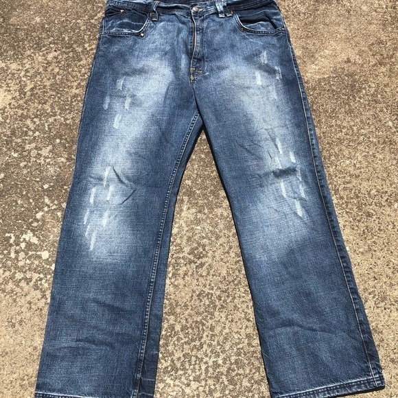 VTG Phat Farm Patchwork Mens 90’s Jeans Pant Patch 38 X 33 Distressed Straight - Picture 1 of 12